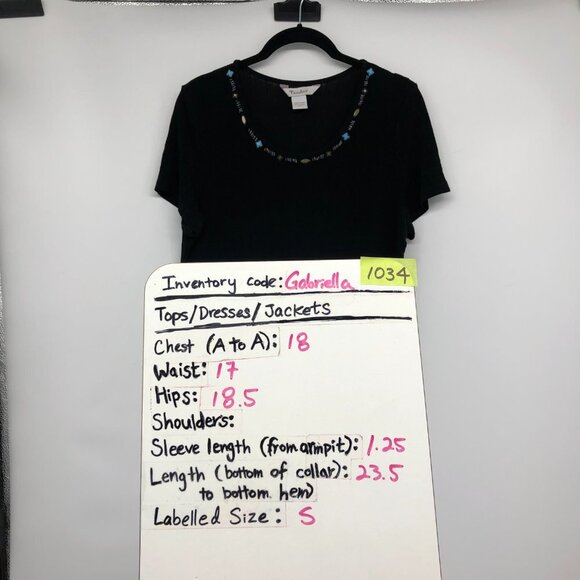 TanJay Black Textured jewelled neck Short Sleeve Shirt size S - Picture 13 of 14